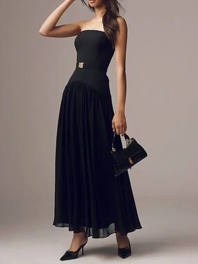 Hutch 'Carmel' Strapless Belted Drop-Waist Maxi Dress in Black